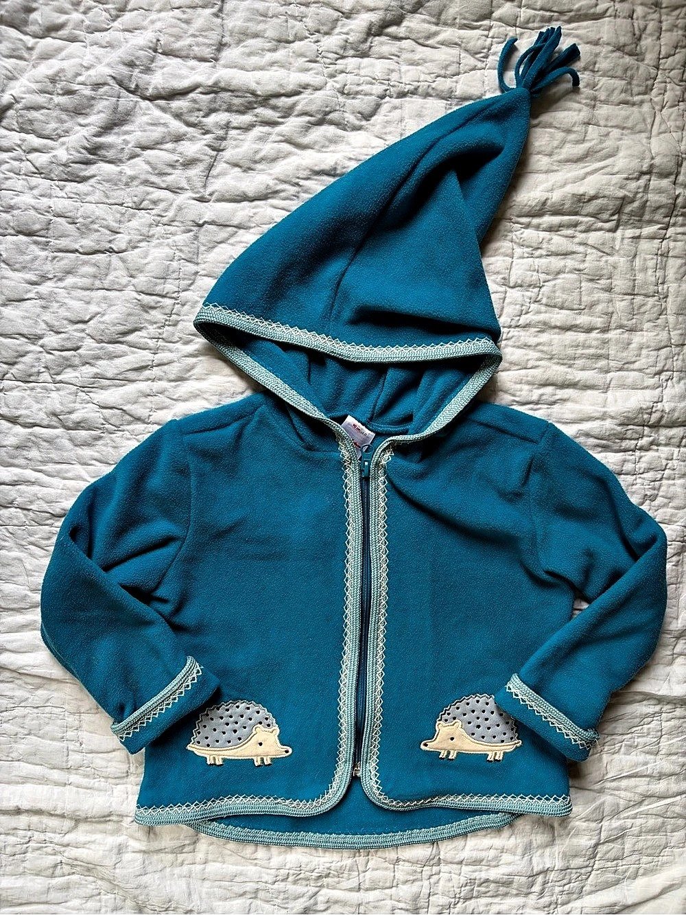 Hanna Andersson Hooded Zip Jacket, Embroidered Hedgehog 3T